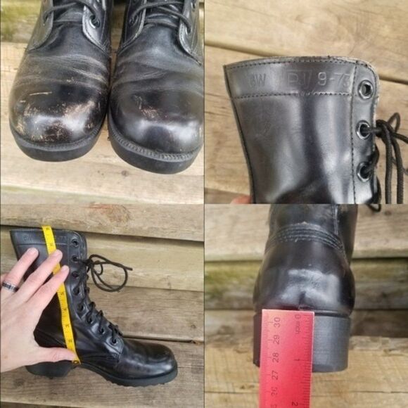 Vintage 70s Vietnam Grunge Punk Black Leather Military Issue Combat Moto Boots 6 - Picture 3 of 12